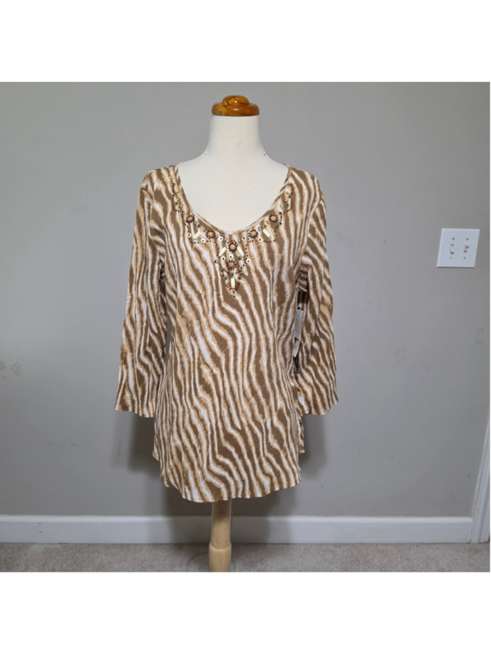 Nurture NWT Zebra Print Beaded Boho Tunic Top Size M